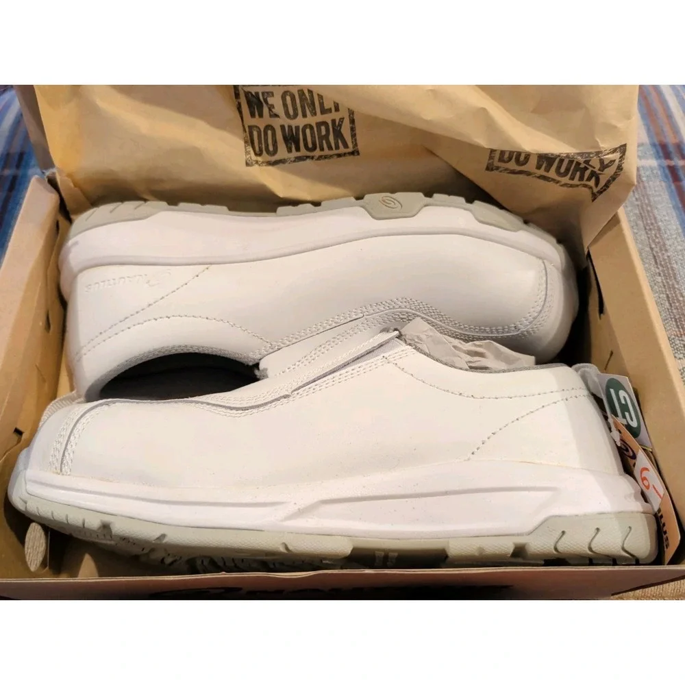 NWT Nautilus Safety Footwear Slip-On Men's White Safety Toe Work Shoes, 10 M
